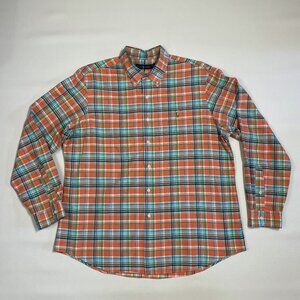 Ralph Lauren Shirt Men's XL Colorful Orange Plaid 100% Cotton Preppy Flesh Pony